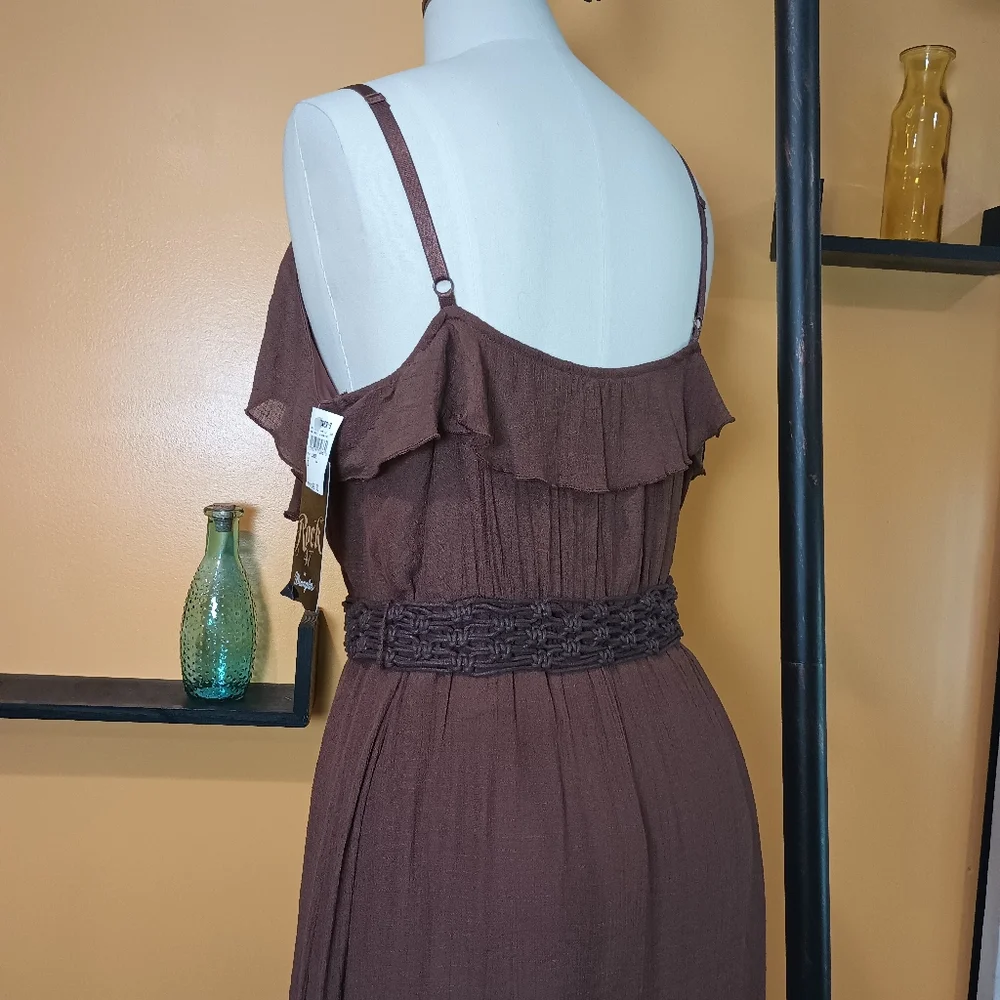 Rack 47 By Wrangler Brown Belted  Spaghetti Strap Ruffle Dress Size XL - Picture 13 of 16